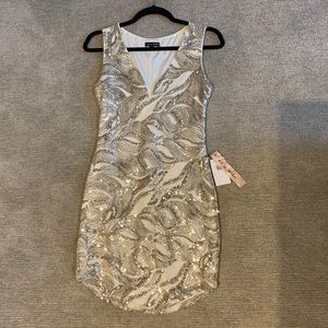Sequin Cream Cocktail Dress with Sequin Details